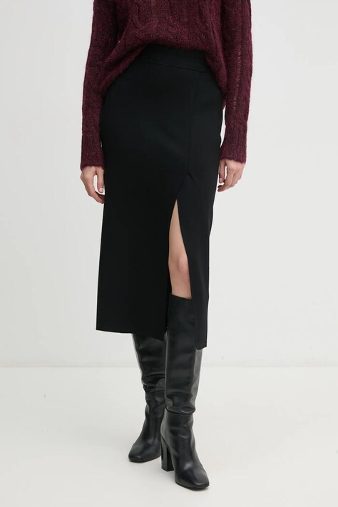 Пола United Colors of Benetton в черно среднодълга с кройка тип молив 17Q3D001P