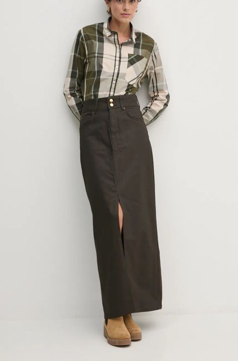 Pepe Jeans farmer szoknya MAXI SKIRT HW COATED barna, maxi, egyenes, PL901167