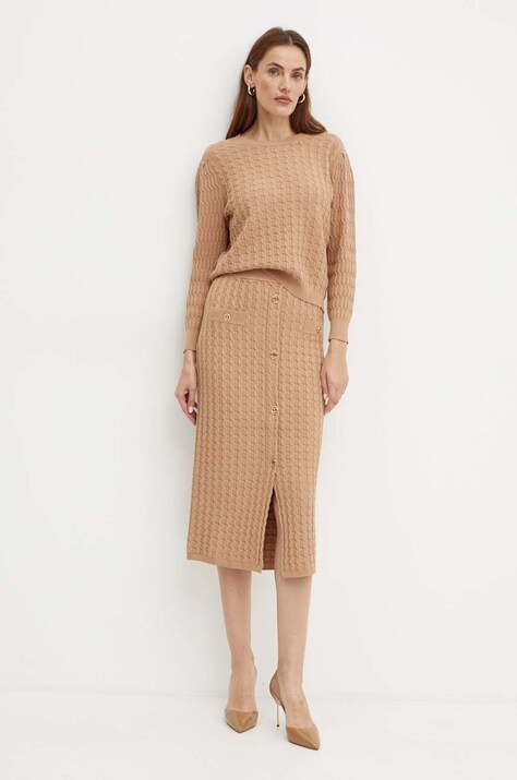 Twinset spódnica kolor beżowy midi prosta 242TP3344