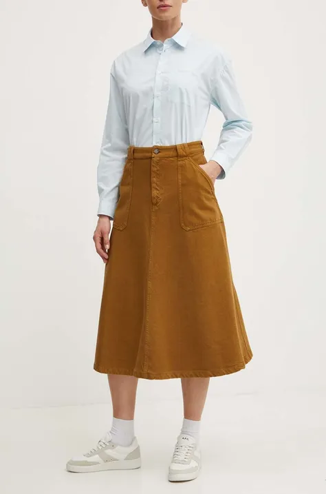 Хлопковая юбка A.P.C. jupe laurie цвет коричневый midi расклешённая COGZV.F06410