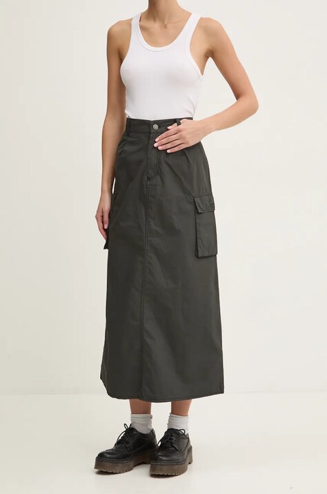 Karl Kani pamut szoknya szürke, midi, egyenes, 61610012