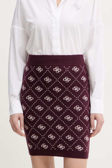 Guess spódnica z domieszką wełny SARAH kolor fioletowy mini ołówkowa W4BD0S Z3JD2