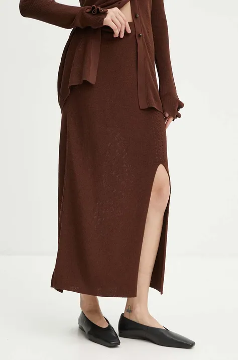 Bavlnená sukňa AERON hnedá farba, maxi, rovný strih, PFSK226515