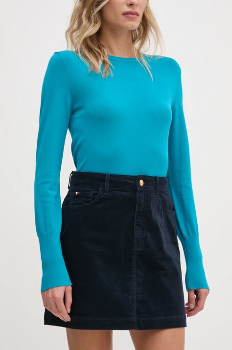 Tommy Hilfiger fusta din velur culoarea albastru marin, mini, evazati, WW0WW43480