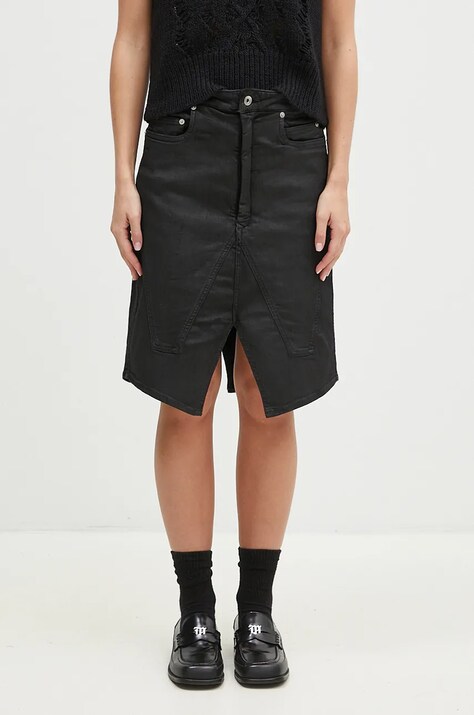 Rick Owens fustă din denim Slivered Skirt culoarea negru, mini, evazată, DS02D2340.SBW
