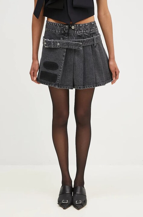 Джинсовая юбка AMBUSH Denim Pleats Skirt цвет чёрный mini расклешённая BWYF002F24DEN0011100