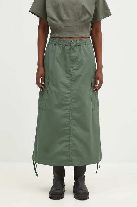 Хлопковая юбка Carhartt WIP Cargo Skirt Long цвет зелёный midi прямая I033823.29N02