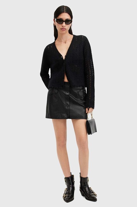 AllSaints fusta de piele ROCK MINI culoarea negru, mini, drept, W018RB