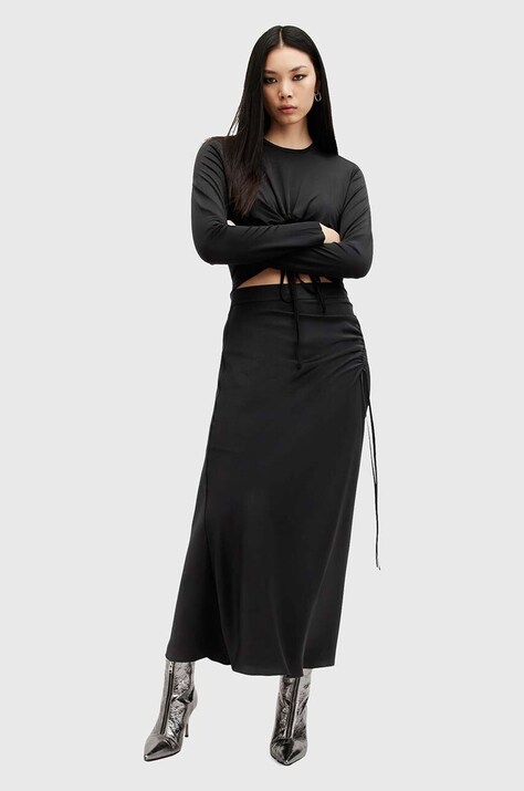 AllSaints fusta ALEXIA culoarea negru, maxi, drept, W051RB