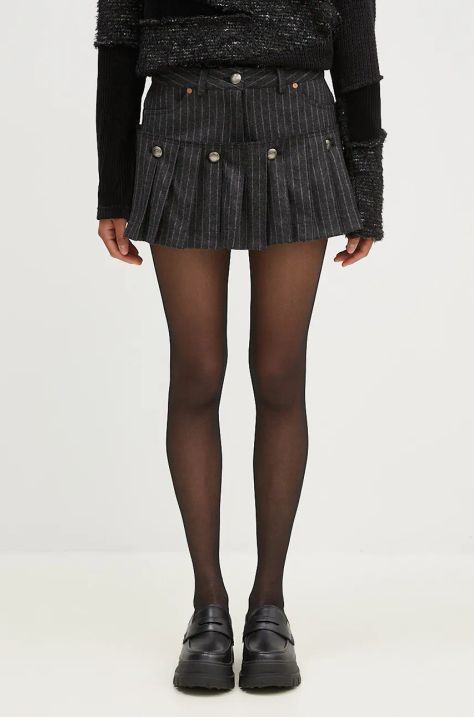 Andersson Bell pantaloni scurți din lână Stripe Wool Skirt culoarea negru, modelator, high waist, apa761w