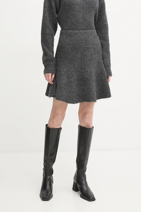 Vlněná sukně By Malene Birger DOX šedá barva, mini, áčková, 102525