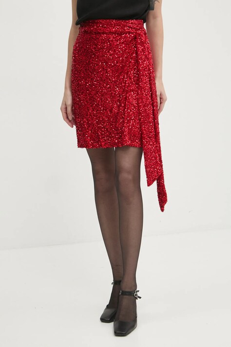 Sukně Never Fully Dressed Sequin Mini Jaspre Skirt červená barva, mini, áčková, NFDSK593