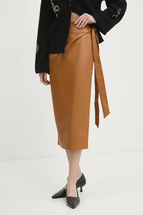Юбка Never Fully Dressed Vegan Leather Jaspre Skirt цвет коричневый midi карандаш NFDSK473