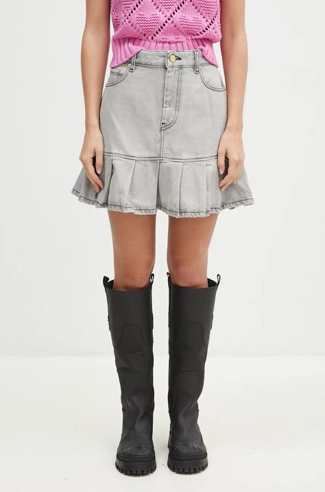 Τζιν φούστα GANNI Future Denim Pleated Mini Skirt χρώμα: γκρι, J1550