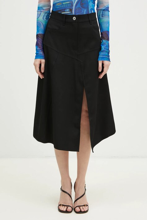 Vlnená sukňa JW Anderson Patchwork A-Line Skirt čierna farba, midi, áčkový strih, SK0175.PG0011.999