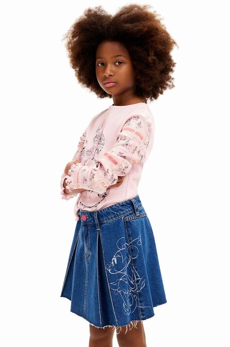 Desigual fustă din denim pentru copii MINNIE MOUSE culoarea bleumarin, mini, evazată, 24WGFD03