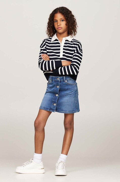 Tommy Hilfiger fustă din denim pentru copii culoarea bleumarin, mini, dreaptă, KG0KG08243