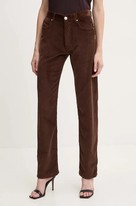 Вельветові штани Pinko колір коричневий прямі висока посадка 103882 A20R