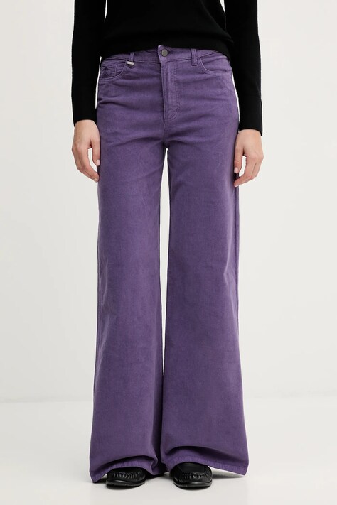 United Colors of Benetton spodnie damskie kolor fioletowy szerokie high waist 41ULDE029