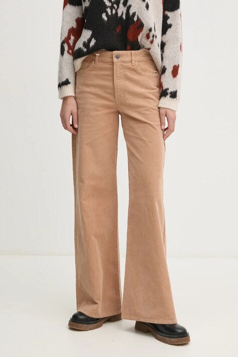 United Colors of Benetton spodnie damskie kolor brązowy szerokie high waist 41ULDE029