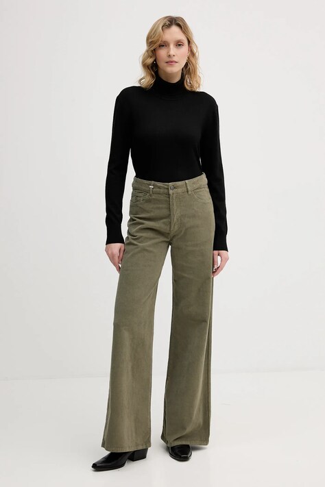 United Colors of Benetton spodnie damskie kolor szary szerokie high waist 41ULDE029