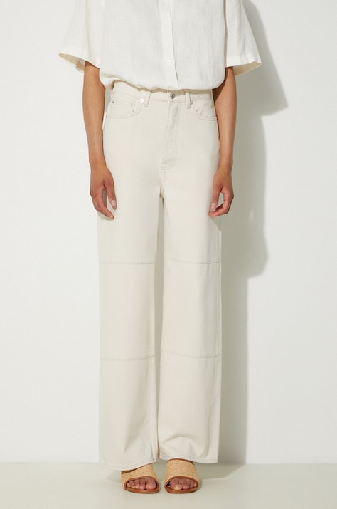 Samsoe Samsoe pantaloni Sashelly femei, culoarea bej, drept, high waist, F24200010