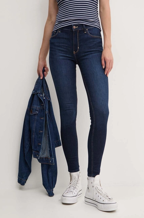 Hollister Co. jeansi femei, culoarea albastru marin, KI355-4256