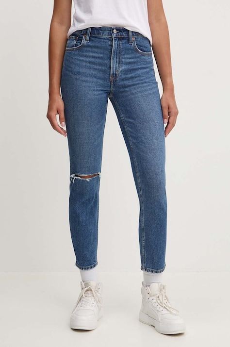 Abercrombie & Fitch jeansi femei, culoarea albastru marin, KI155-3348