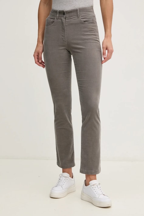 Hlače od samta Sisley boja: siva, uski kroj, visoki struk, 46C2LE02W