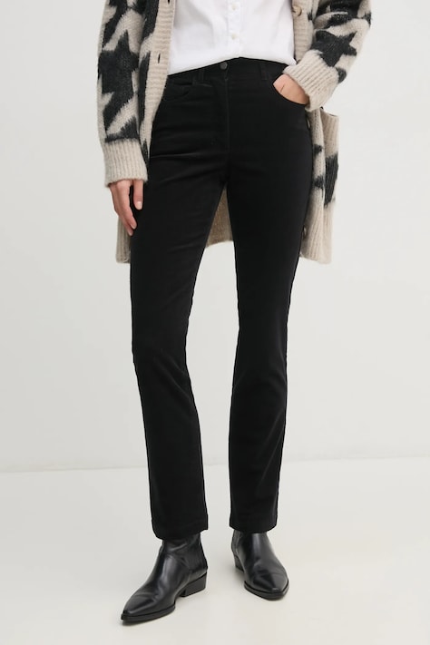 Menčestrové nohavice Sisley čierna farba, priliehavé, vysoký pás, 46C2LE02W