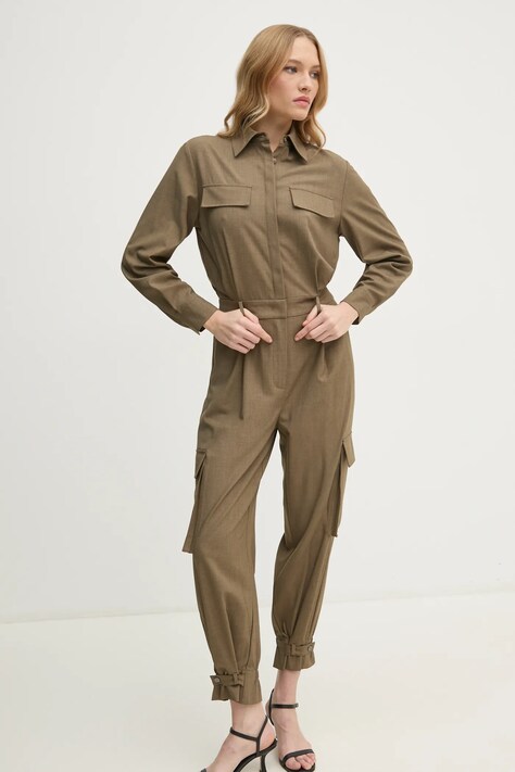 Sisley salopeta culoarea verde, cu guler, 43J0LT00L