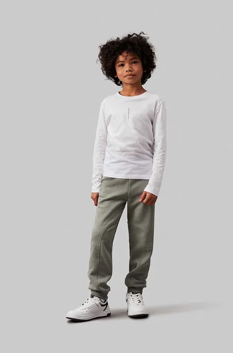 Detské tepláky Calvin Klein Jeans FLEECE JOGGER zelená farba, jednofarebné, IB0IB02123