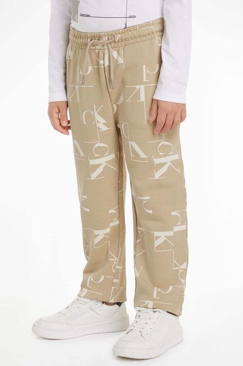 Παιδικό βαμβακερό παντελόνι Calvin Klein Jeans TERRY JOGGER χρώμα: μπεζ, IB0IB02124