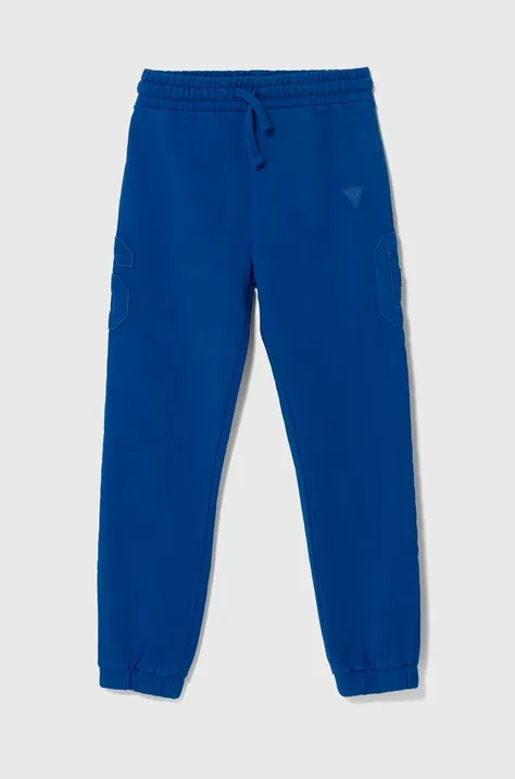 Guess spodnie dresowe bawełniane dziecięce kolor niebieski gładkie L4YQ13 KAD73