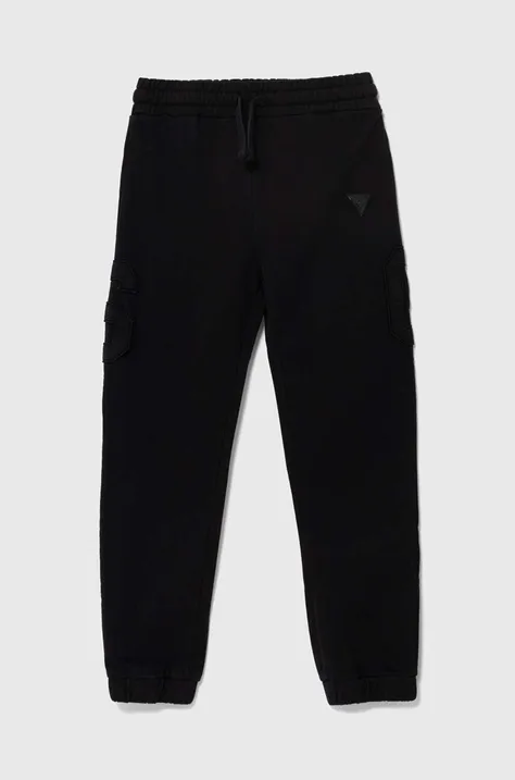 Guess spodnie dresowe bawełniane dziecięce kolor czarny gładkie L4YQ13 KAD73