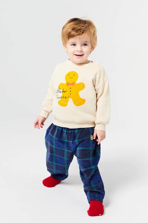 Bobo Choses pantaloni copii culoarea bleumarin, cu imprimeu, 224FB004