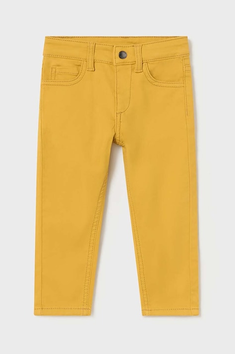 Mayoral spodnie bawełniane dziecięce slim fit basic kolor żółty gładkie 563