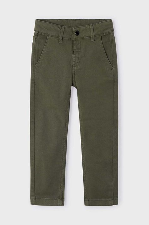 Дитячі бавовняні штани Mayoral relaxed fit колір зелений однотонні 4541