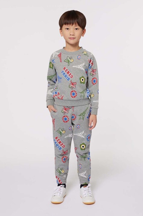 Kenzo Kids pantaloni de bumbac pentru copii culoarea gri, modelator, K60798