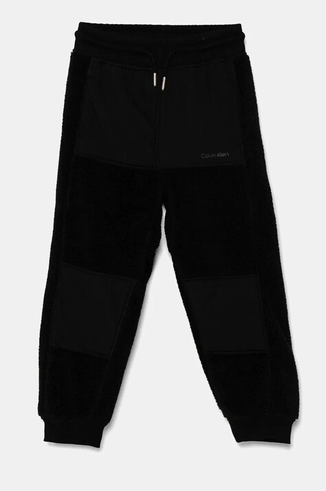 Calvin Klein Jeans spodnie dresowe dziecięce MIX MEDIA TEDD kolor czarny gładkie IB0IB02196