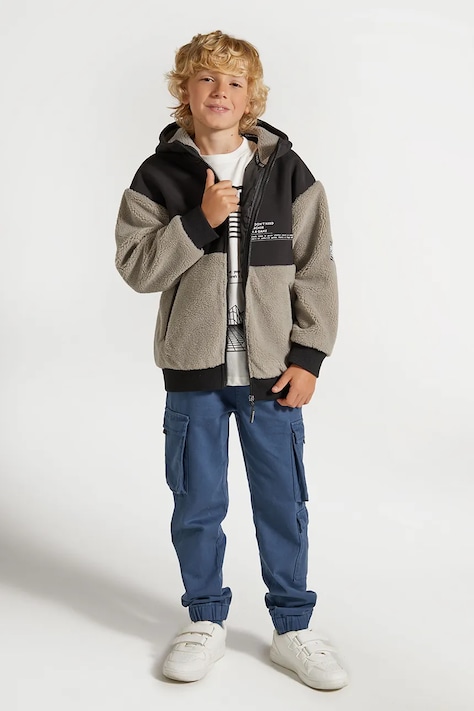 Coccodrillo pantaloni de bumbac pentru copii culoarea albastru marin, neted, WORLD OF PIXEL BOY JUNIOR