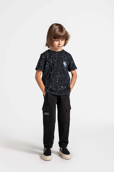 Coccodrillo pantaloni de trening pentru copii culoarea negru, neted, WORLD OF PIXEL BOY KIDS