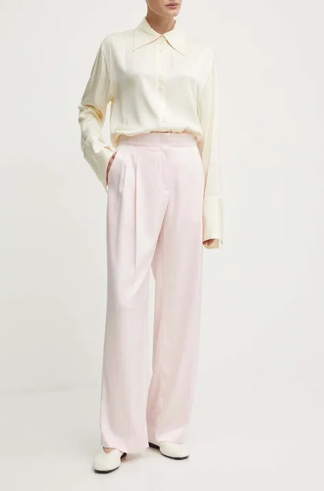 2NDDAY spodnie 2ND Carter - Heavy Satin damskie kolor różowy proste high waist 2244161279