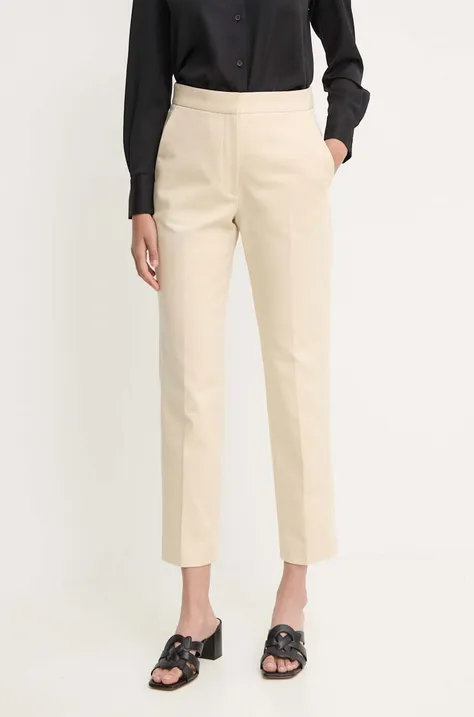 Kalhoty Calvin Klein dámské, béžová barva, jednoduché, high waist, K20K206885