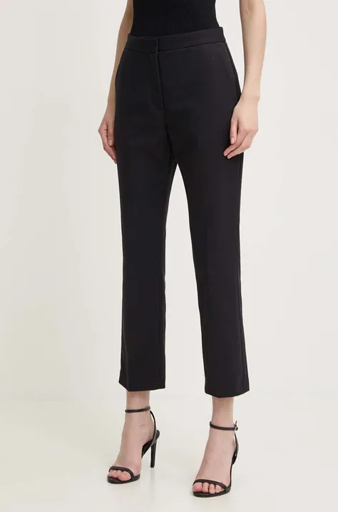 Nohavice Calvin Klein dámske, čierna farba, rovné, vysoký pás, K20K206885