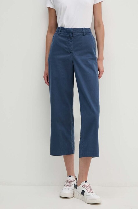 Tommy Hilfiger pantaloni femei, culoarea albastru marin, lat, high waist, WW0WW42373