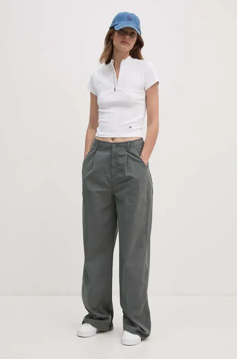 Calvin Klein Jeans spodnie damskie kolor szary fason chinos high waist J20J223585
