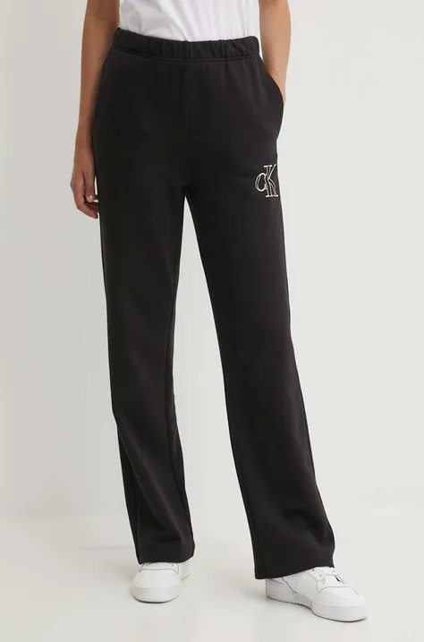 Хлопковые спортивные штаны Calvin Klein Jeans цвет чёрный с принтом J20J223967