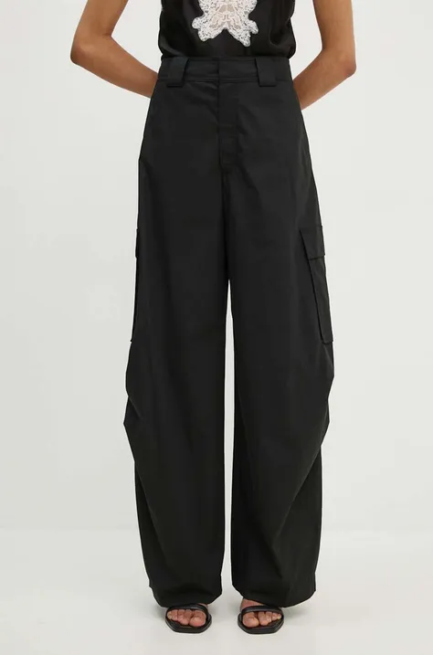 Панталон A.L.C. Brie в черно с широка каройка, с висока талия 2PANT01031
