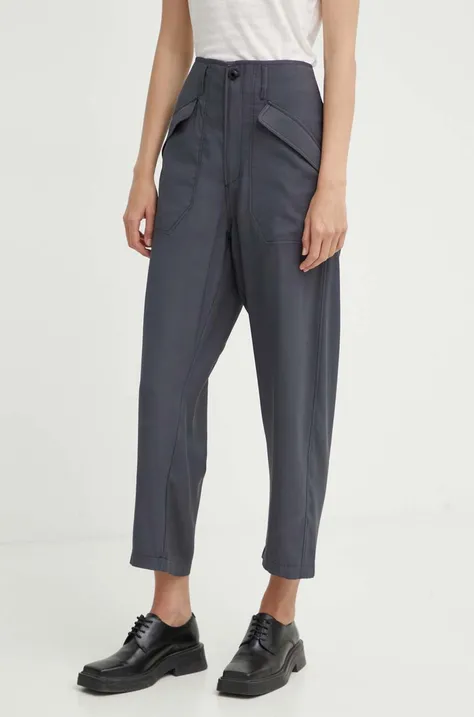 Kalhoty G-Star Raw dámské, šedá barva, jednoduché, high waist, D24607-D522